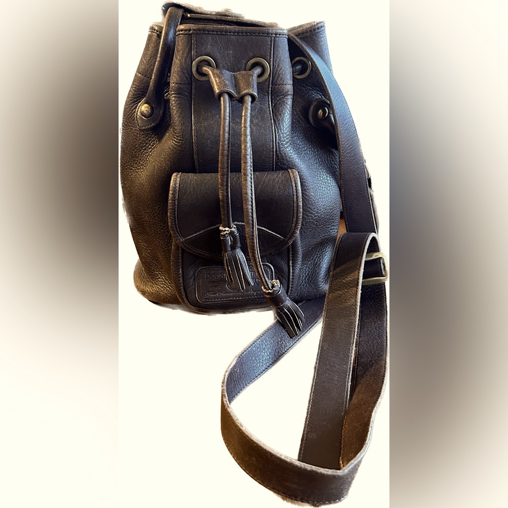 Dooney and Bourke Solid Brown Purse All Weather Leather Sling Bucket Handbag